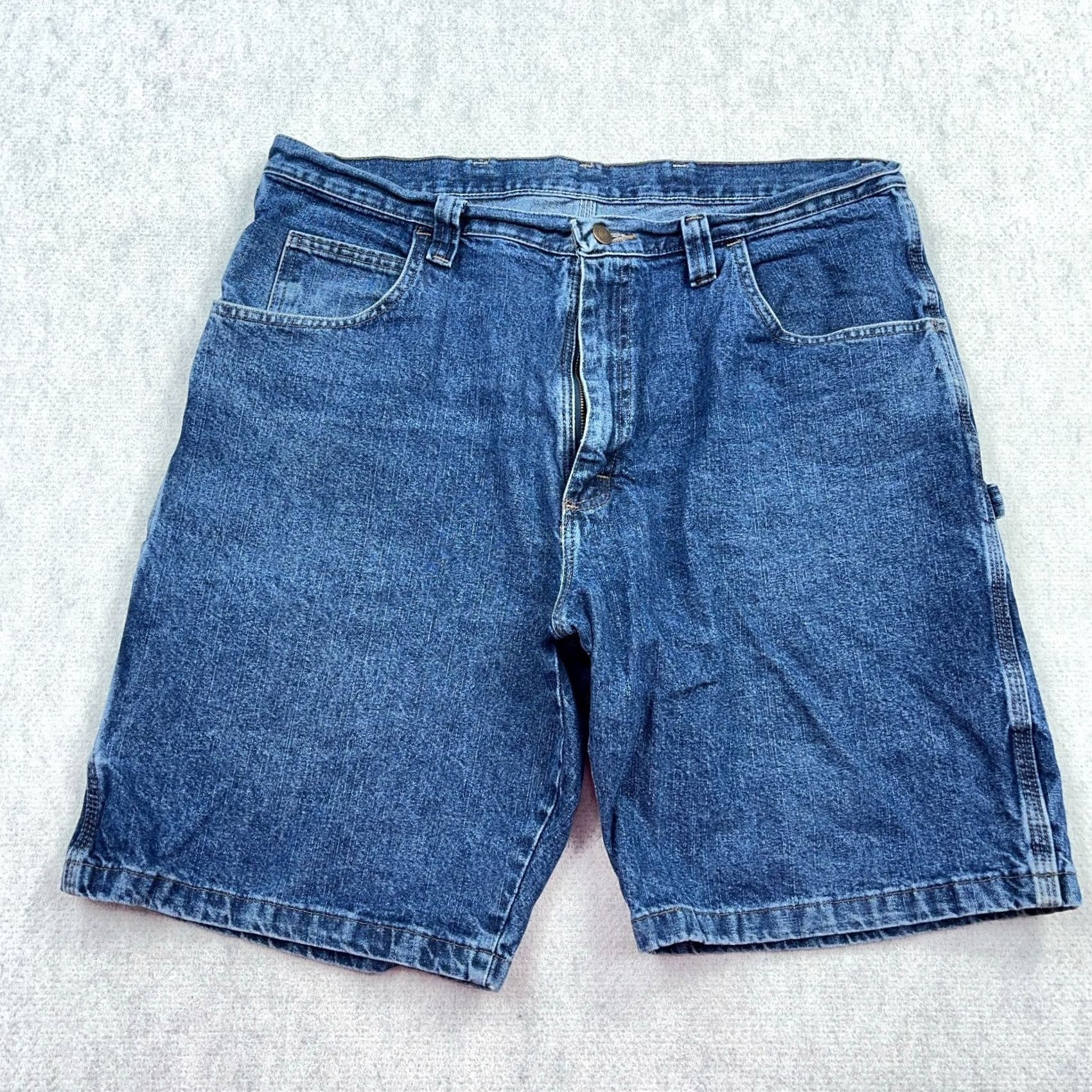 Wrangler VINTAGE Wrangler Shorts Men 38 Carpenter Baggy Jorts Workwear Denim Blue 90s Grunge Hip Hop Rockabilly Bermuda Mid Rise 9in 5-Pocket Size US 38 / EU 54 - 2 Thumbnail
