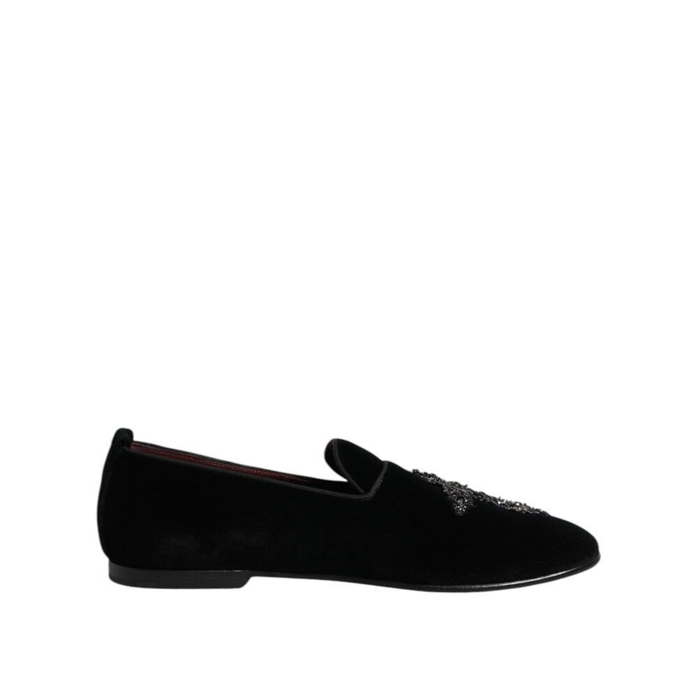 Dolce & Gabbana Dolce & Gabbana Black Velvet Embellished Loafer Slip On Shoe Size US 10 / EU 43 - 1 Thumbnail