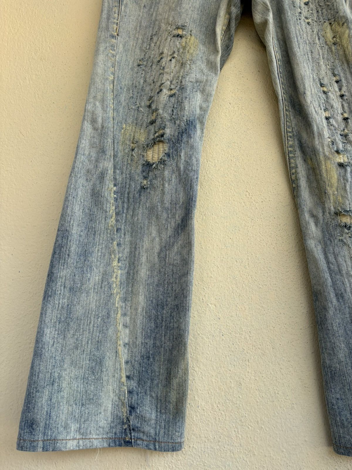 Japanese Brand Mud Wash Ripped Trashed Semi Bootcut Jean Size US 35 - 10 Thumbnail