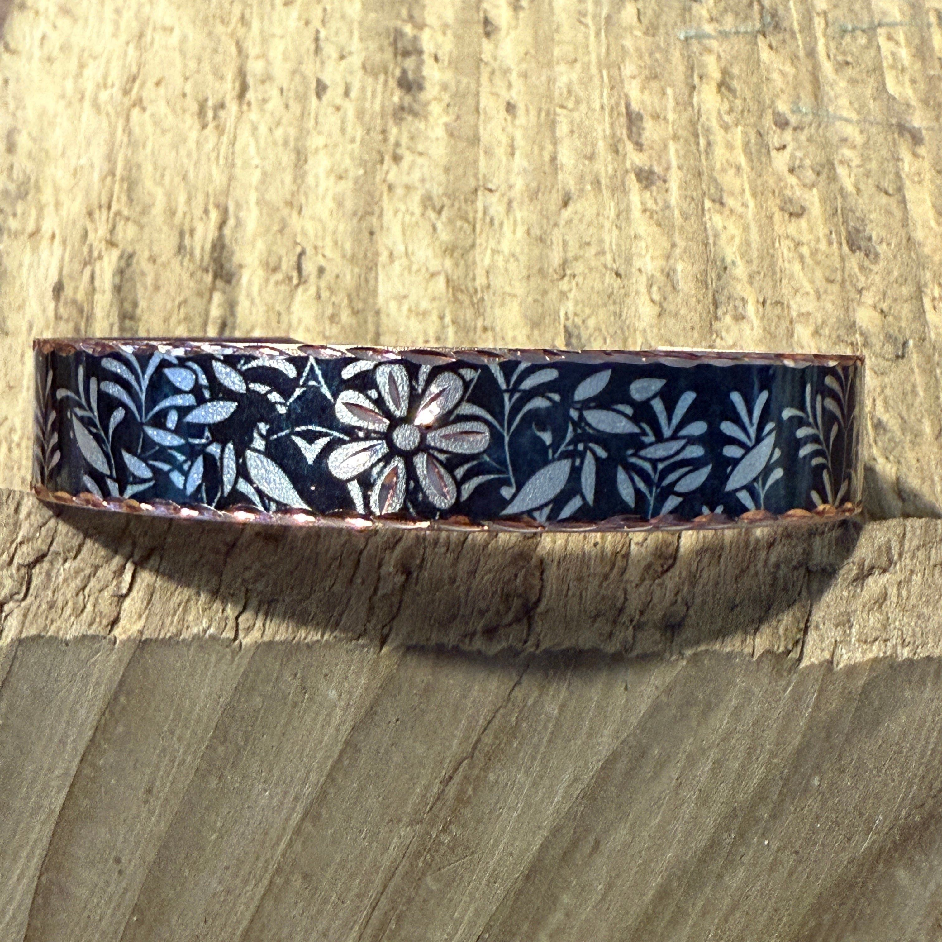 Other Handcrafted Copper Black Diamond Floral Narrow Cuff Bracelet Size ONE SIZE - 2 Thumbnail