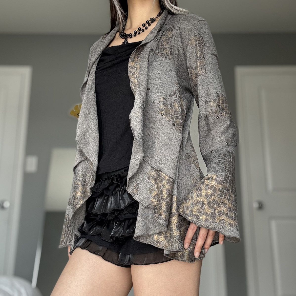 Other Vintage Mischa Leopard Print Gold Studded Ruffle Cardigan Size M / US 6-8 / IT 42-44 - 11 Thumbnail