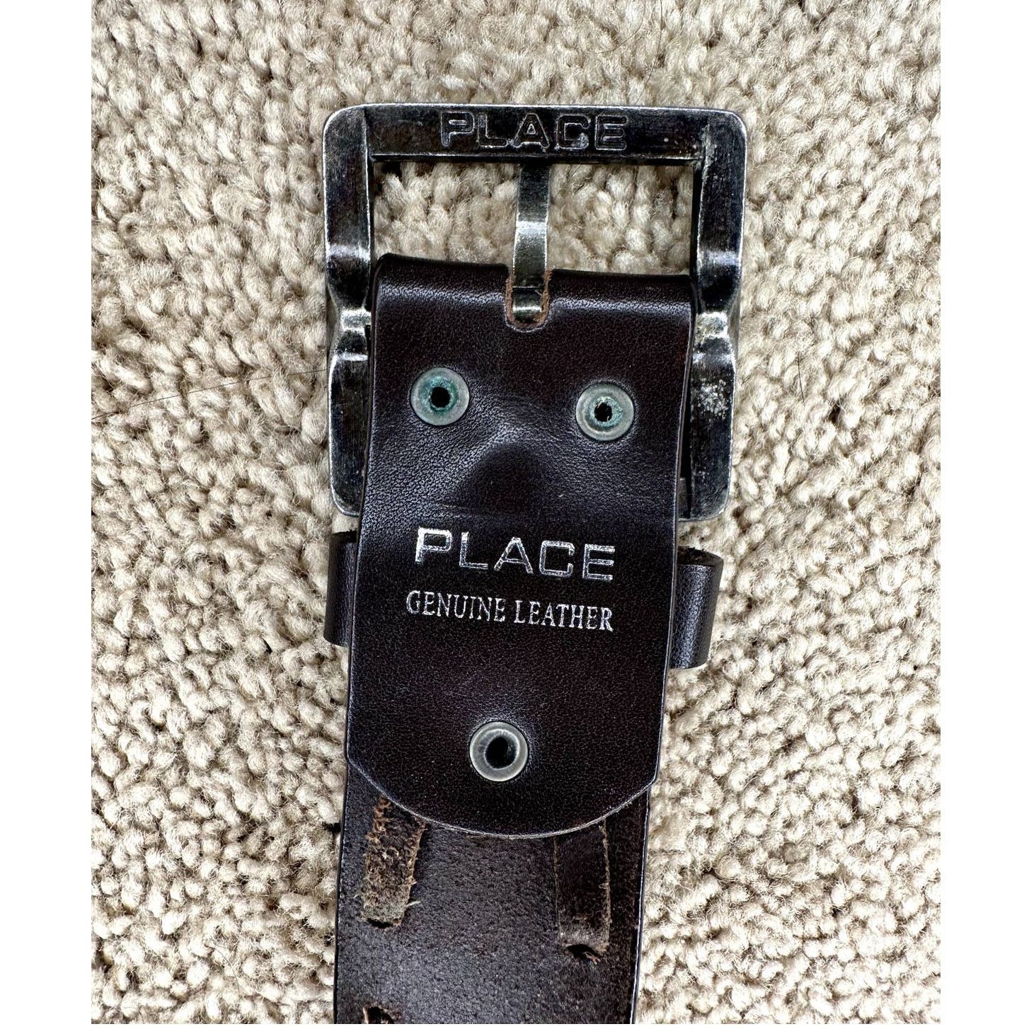 Other PLACE Leather Adjustable Silver Buckle Belt Brown Length 34" Size ONE SIZE - 4 Thumbnail
