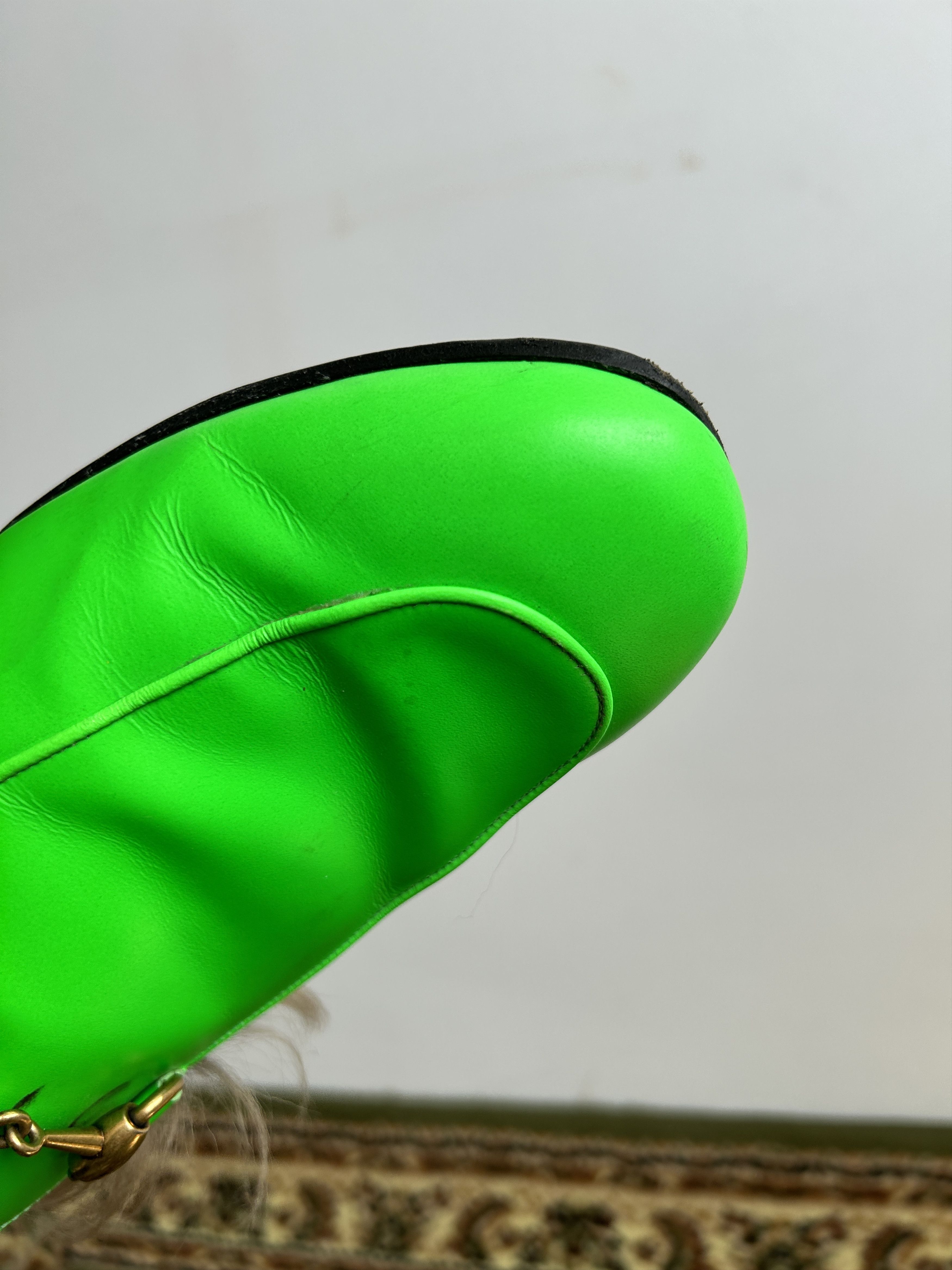 Gucci Gucci princetown horsebit kangaroo fur slip ons neon green Size US 10 / EU 43 - 13 Thumbnail
