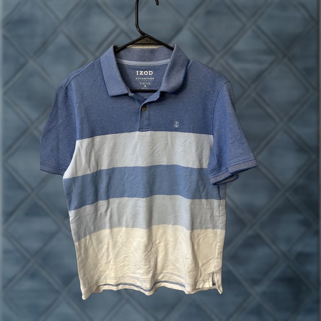 Izod Izod Advantage Performance Stretch Polo Mens Medium Blue White Striped Size US M / EU 48-50 / 2 - 1 Thumbnail