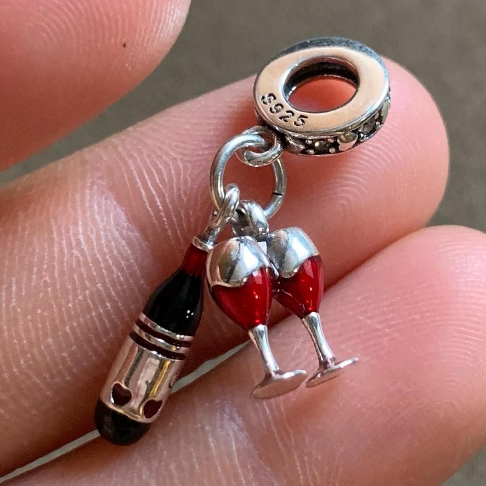 Other NWOT Red Wine & Glasses Dangle Charm Sterling Silver 925 Size ONE SIZE - 1 Thumbnail