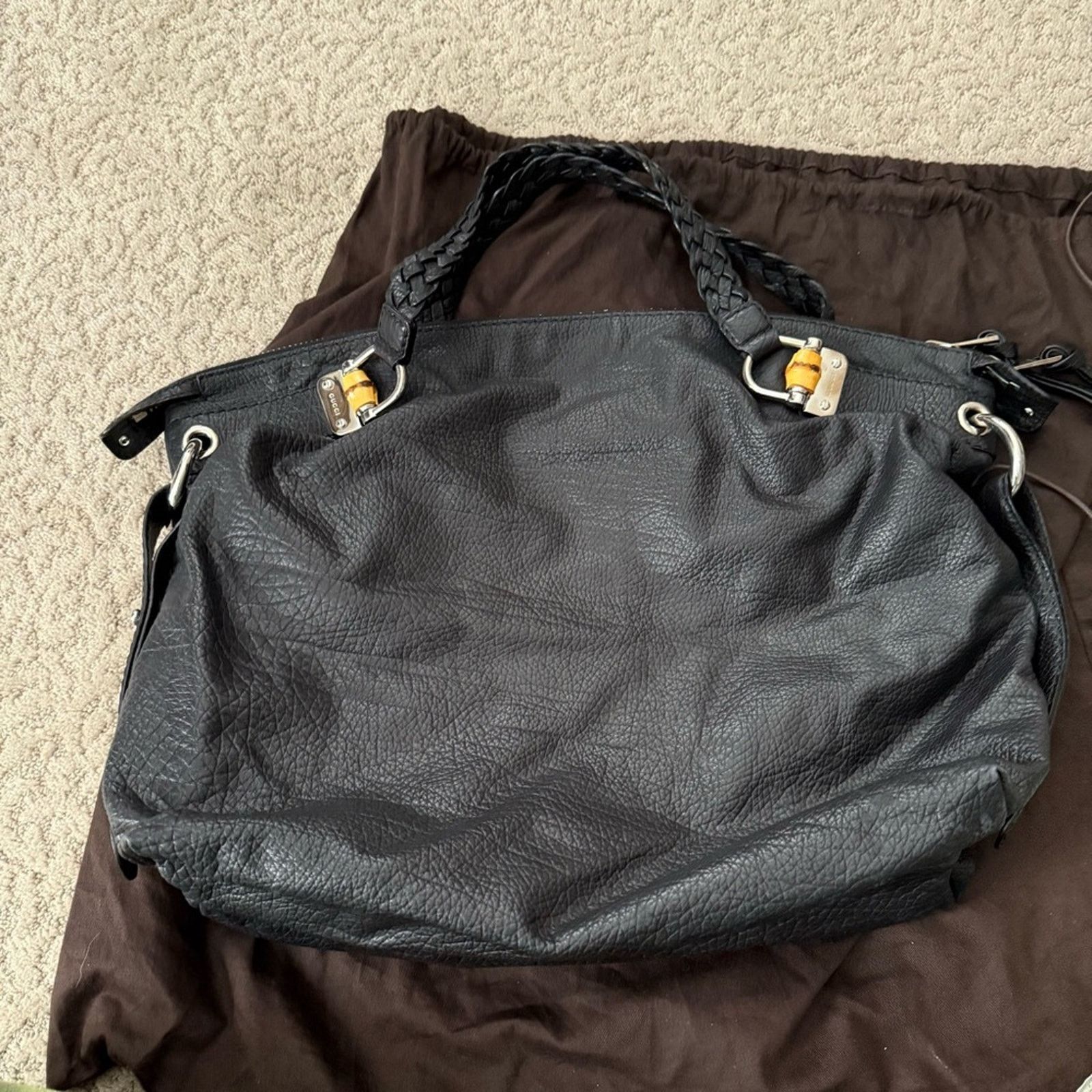 Gucci Gucci Black Calfskin Pebbled Leather Bamboo Bar Shoulder Bag Size ONE SIZE - 8 Thumbnail