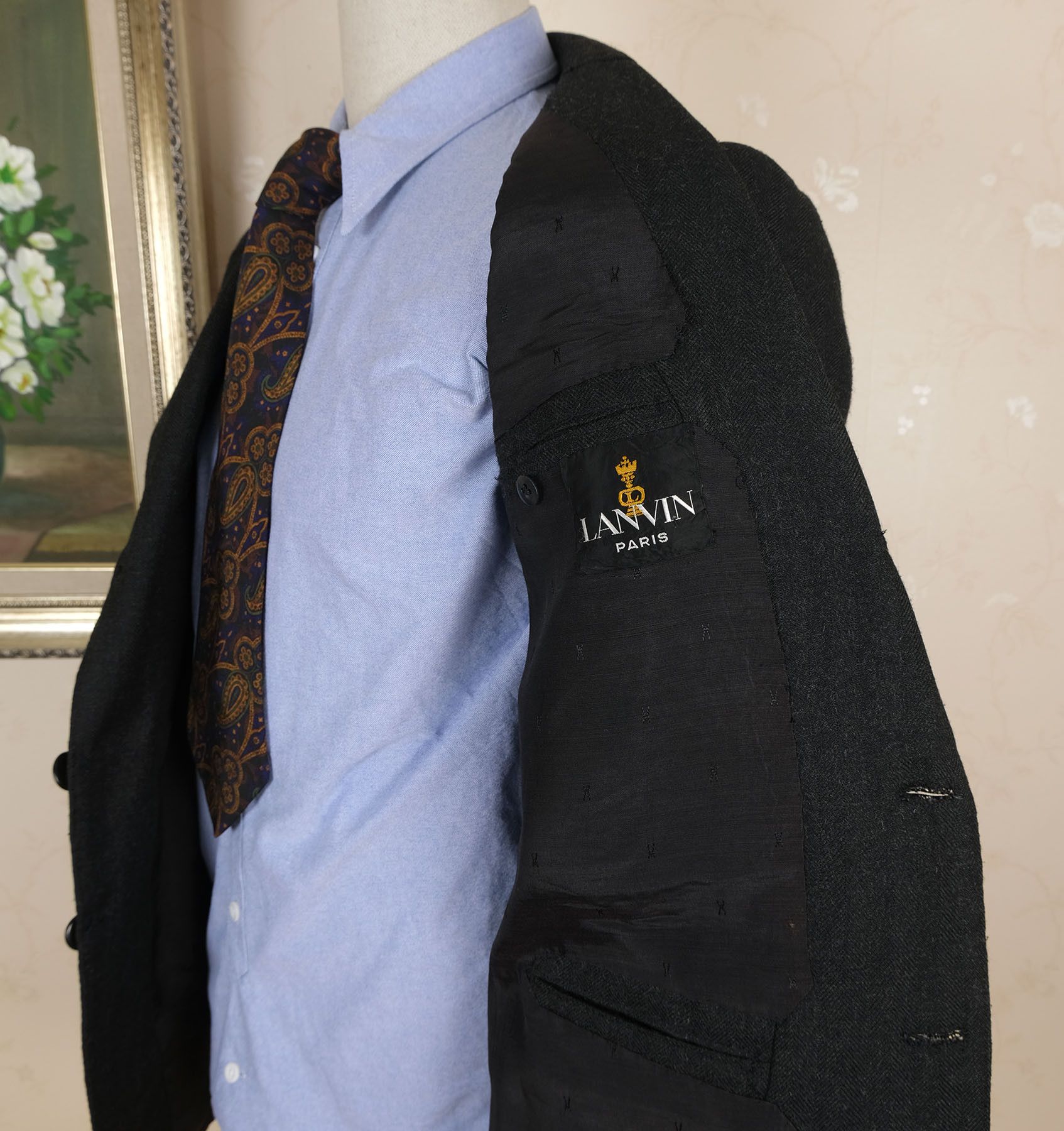 Lanvin Lanvin, gray bespoke tweed jacket, size 38UK, vintage Size 38R - 4 Thumbnail