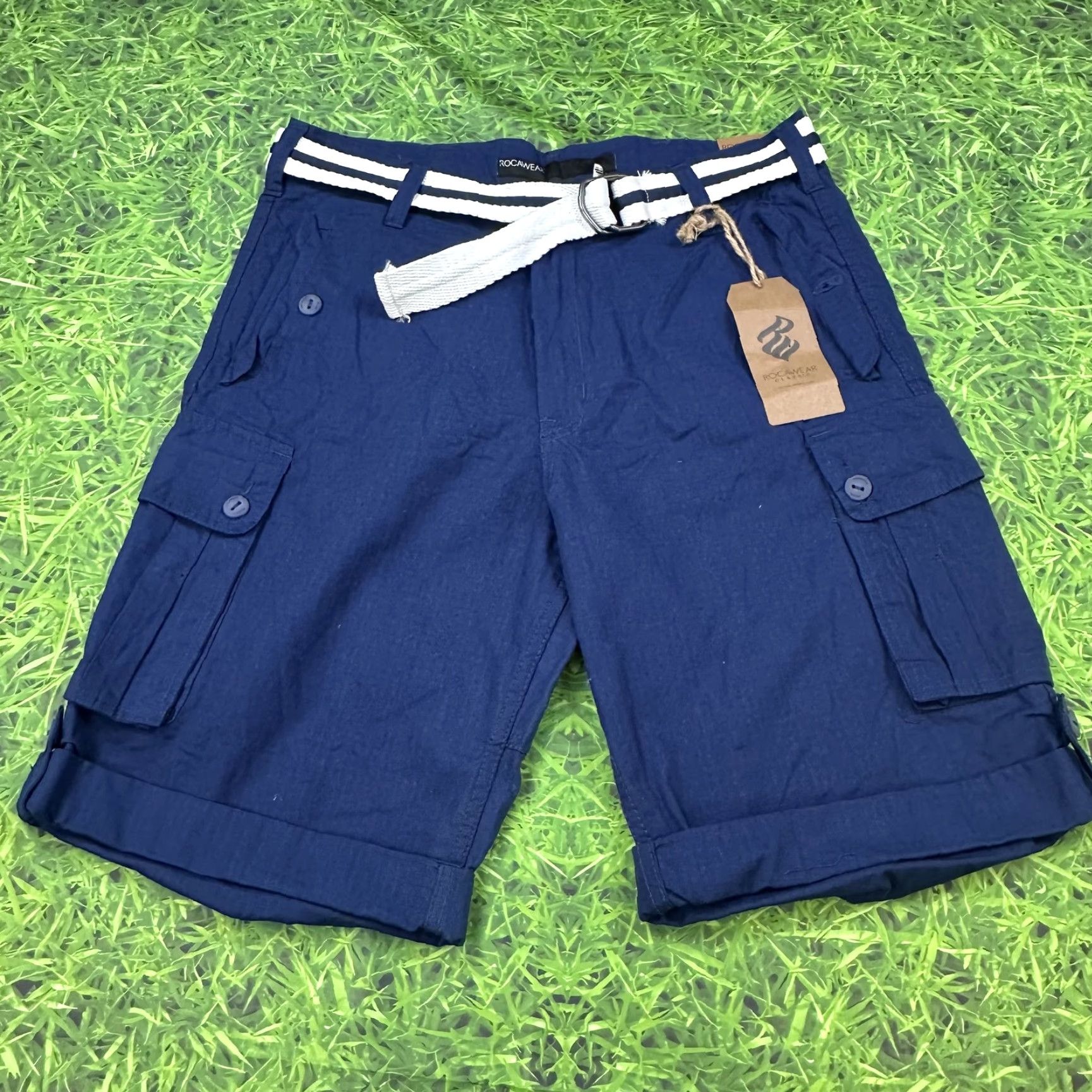 Rocawear Rocawear Jay-Z Blueprint Cargo Shorts Mens W34 Blue Belted Pockets NWT Size US 34 / EU 50 - 2 Thumbnail