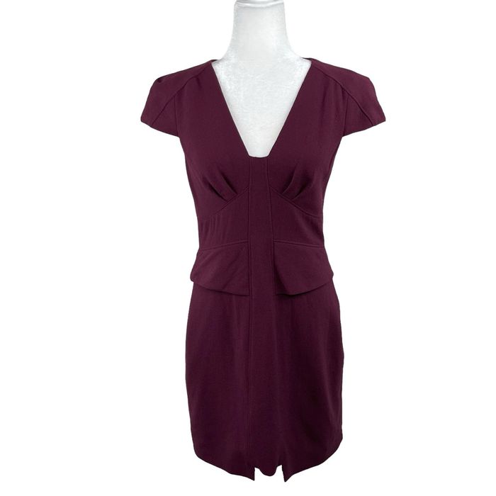 Tibi Tibi Maroon Virgin Wool Knee Length Peplum Sheath Dress 6 | Grailed