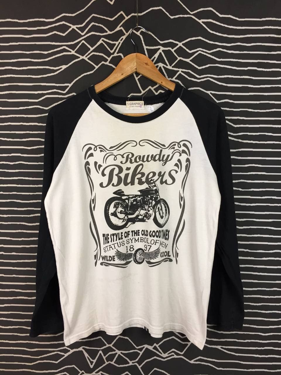 Vintage T-Graphics By Navy Produce Rowdy Bikers MC Raglan Tee Size US M / EU 48-50 / 2 - 1 Thumbnail