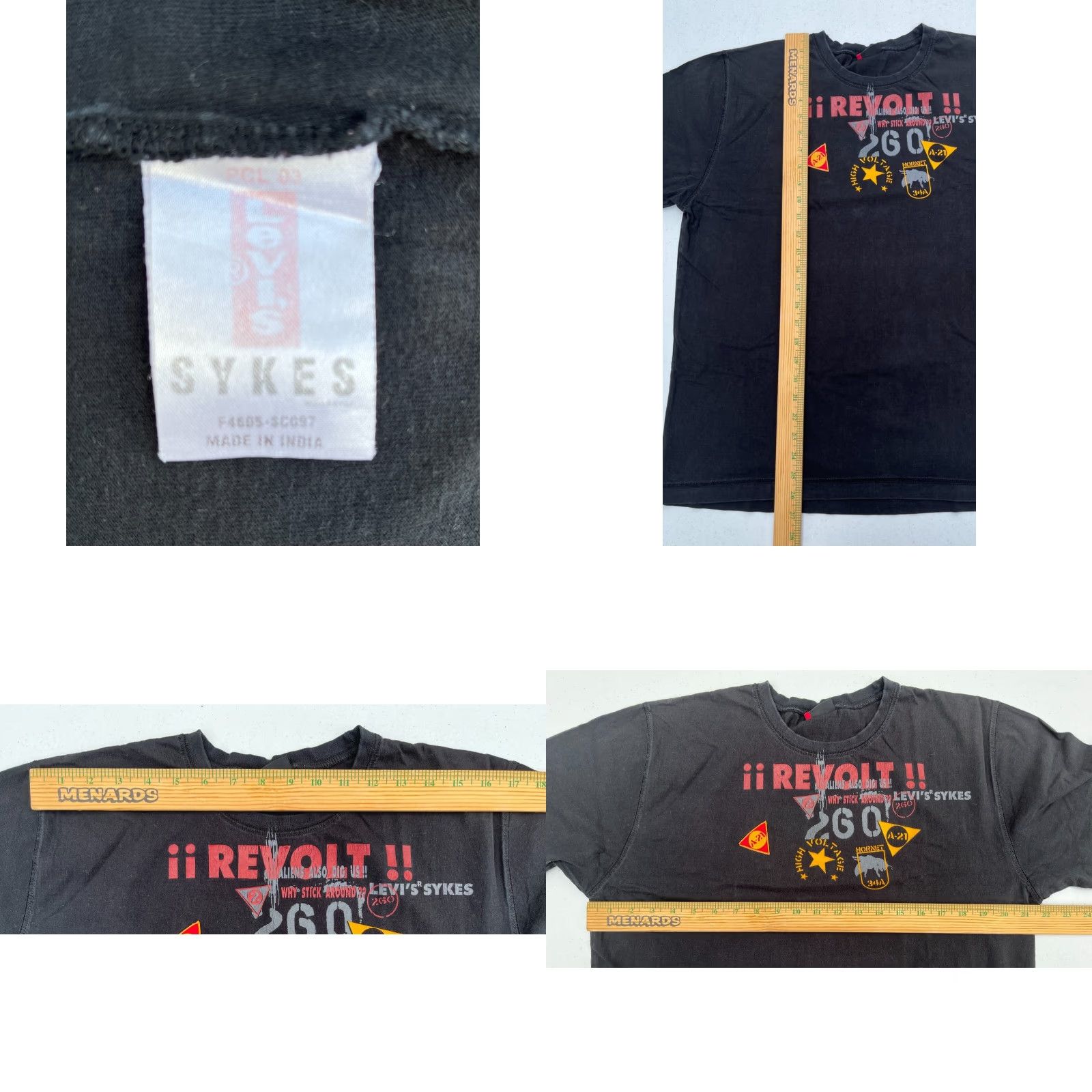Levi's VINTAGE Levi's Sykes Men's Graphic T-Shirt Double-Sided XL Black 90s 1990s Mens Size US XL / EU 56 / 4 - 8 Thumbnail
