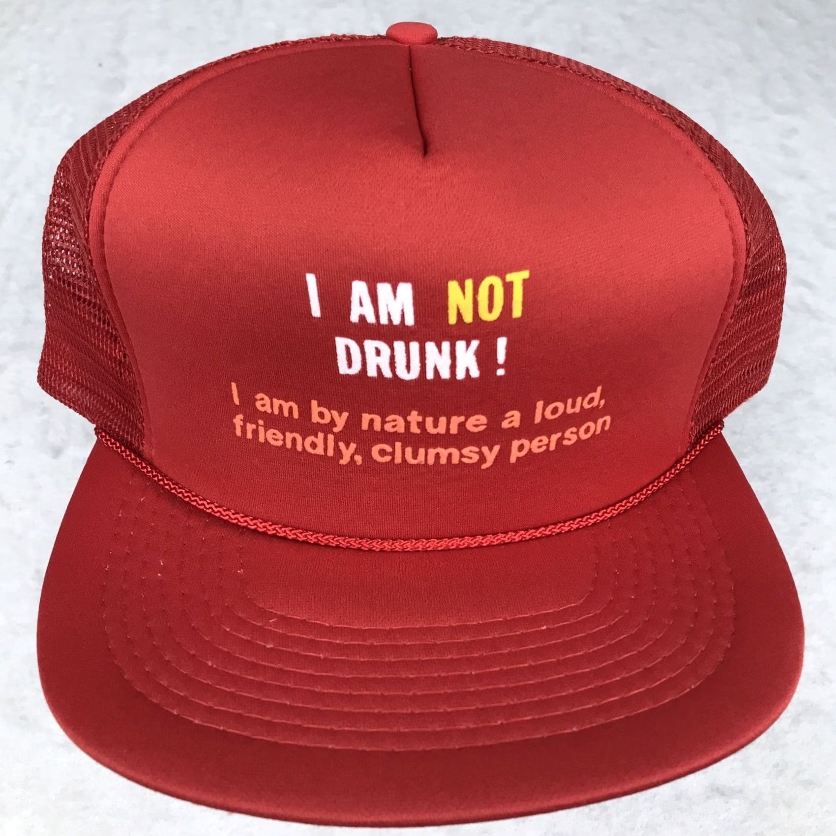 Vintage VINTAGE I AM NOT DRUNK LOUD CLUMSY PERSON SNAPBACK TRUCKER HAT Mens Adjustable Red 80s 90s Funny Novelty Cartoon Beer Size ONE SIZE - 4 Thumbnail