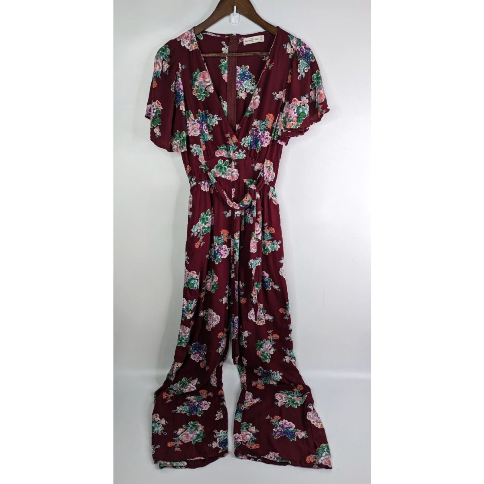 Abercrombie & Fitch Abercrombie & Fitch Jumpsuit One-Piece Women's Floral V-Neck XS Burgundy Green Red Size 26" / US 2 / IT 38 - 2 Thumbnail