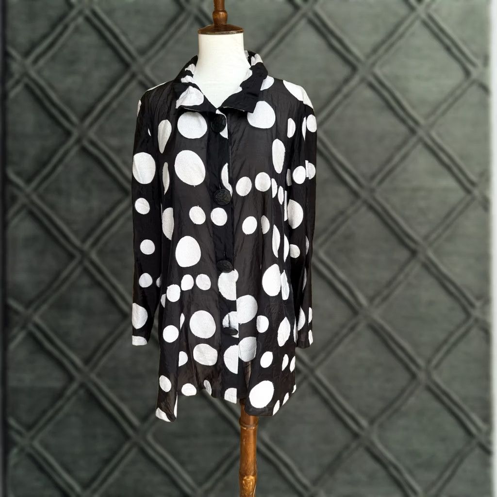 Vintage Ali Miles Sheer Button Front Jacket Top Womens L Abstract Polka Dot Size L / US 10 / IT 46 - 1 Thumbnail