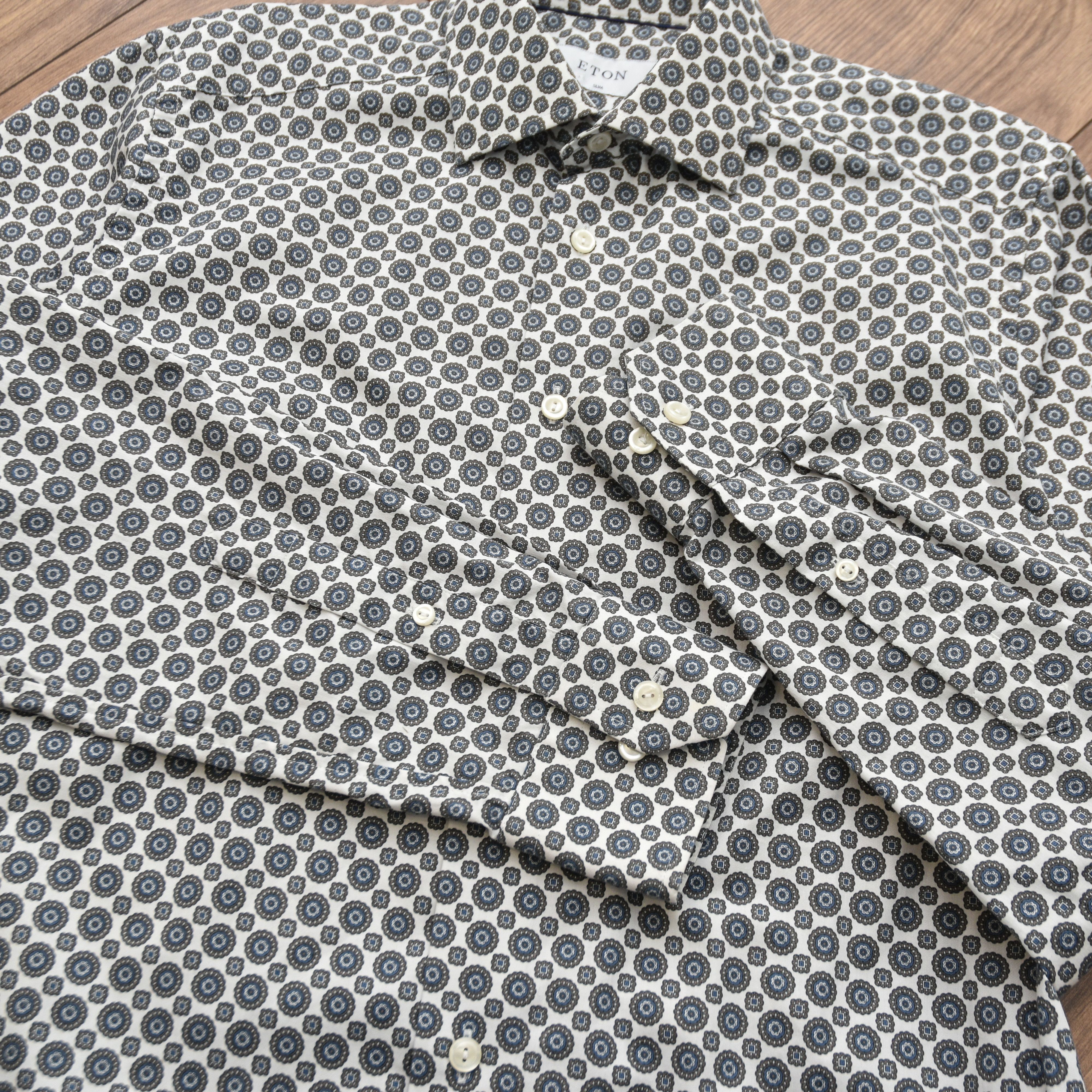 Eton Eton Men’s Slim Fit Shirt Geometric Medallion Print Blue Gre Size US M / EU 48-50 / 2 - 10 Thumbnail