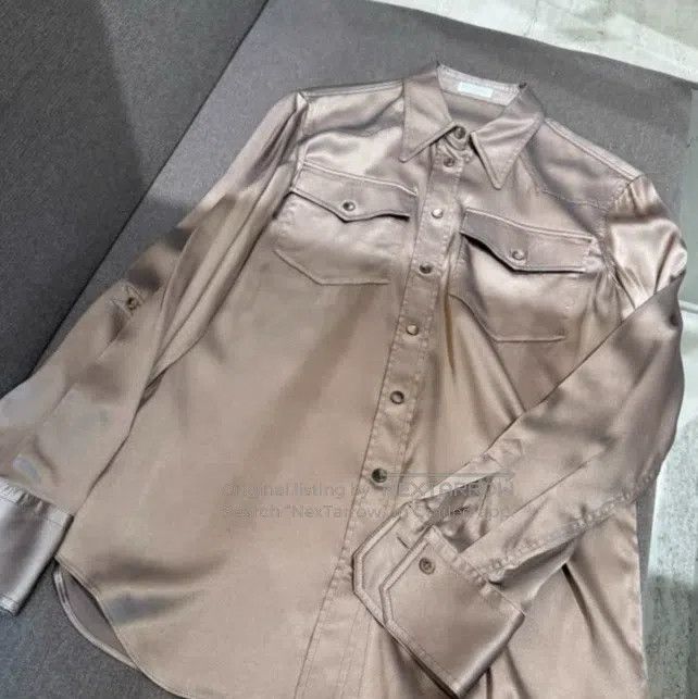 Brunello Cucinelli Brunello Cucinelli Champagne Silk Satin Shirt Size L / US 10 / IT 46 - 6 Thumbnail