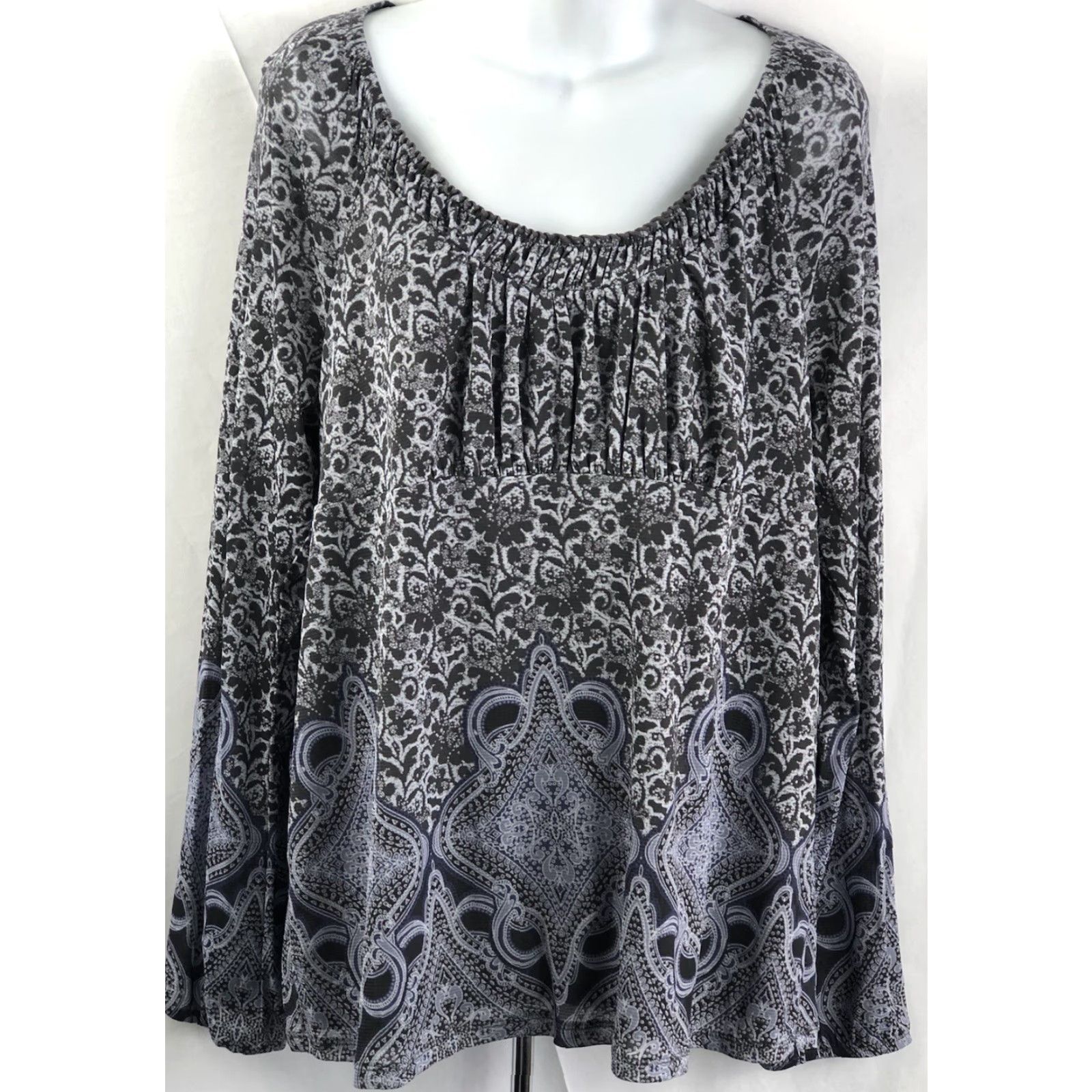 Vintage VINTAGE Liz Wear Blouse 2XL Gray Geometric Balloon Long Sleeve Pleated Scoop Neck Boho Shirt Womens Size XXL / US 16-18 / IT 52-54 - 5 Thumbnail