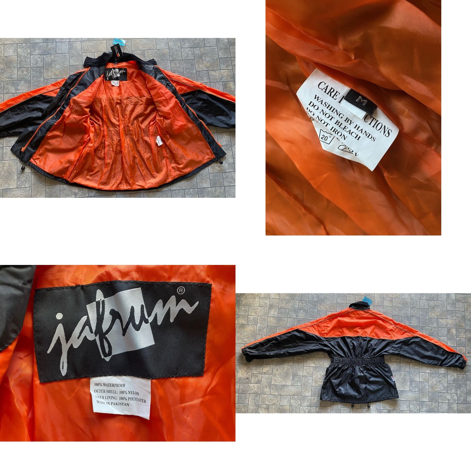 Vintage VINTAGE Jafrum MEDIUM Women's Reflective Waterproof Jacket Black/Orange NEW WITH TAGS Size M / US 6-8 / IT 42-44 - 9 Thumbnail