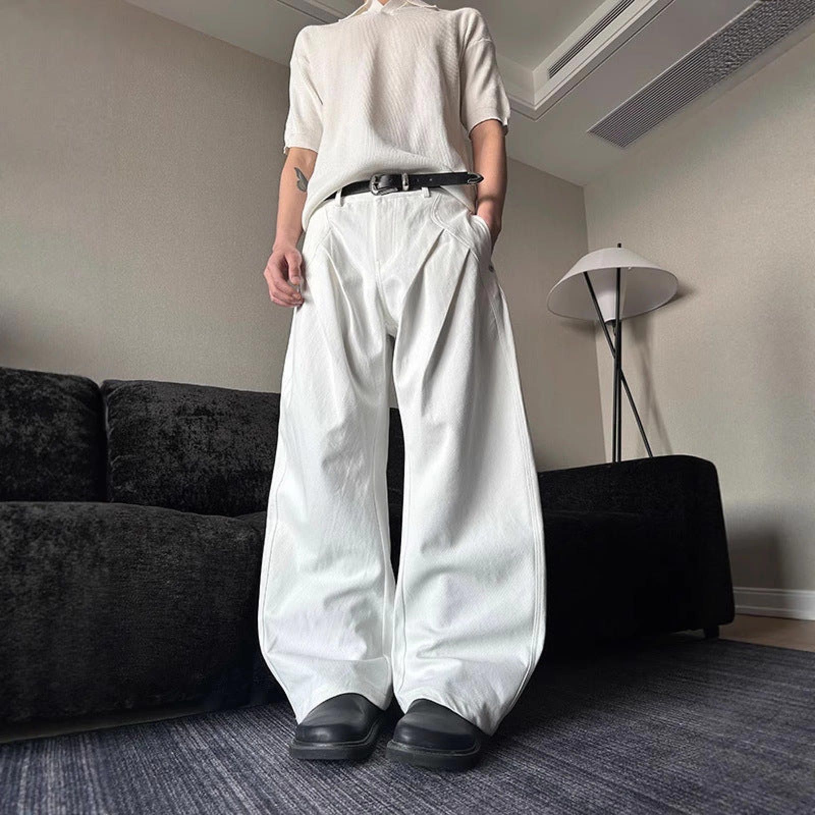Vintage White Wide Leg Pants, Loose Fit Casual Trousers Size US 32 / EU 48 - 4 Thumbnail