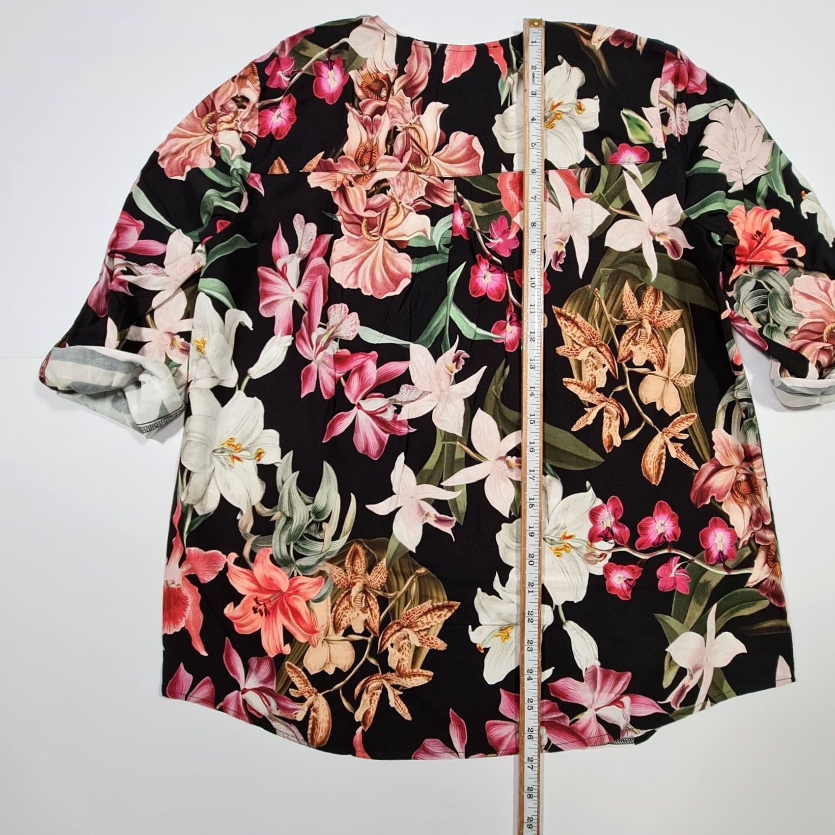 CO Betty & Co Blouse Black 10 UK Floral V-Neck 3/4 Sleeve Tunic Top Womens Size L / US 10 / IT 46 - 7 Thumbnail