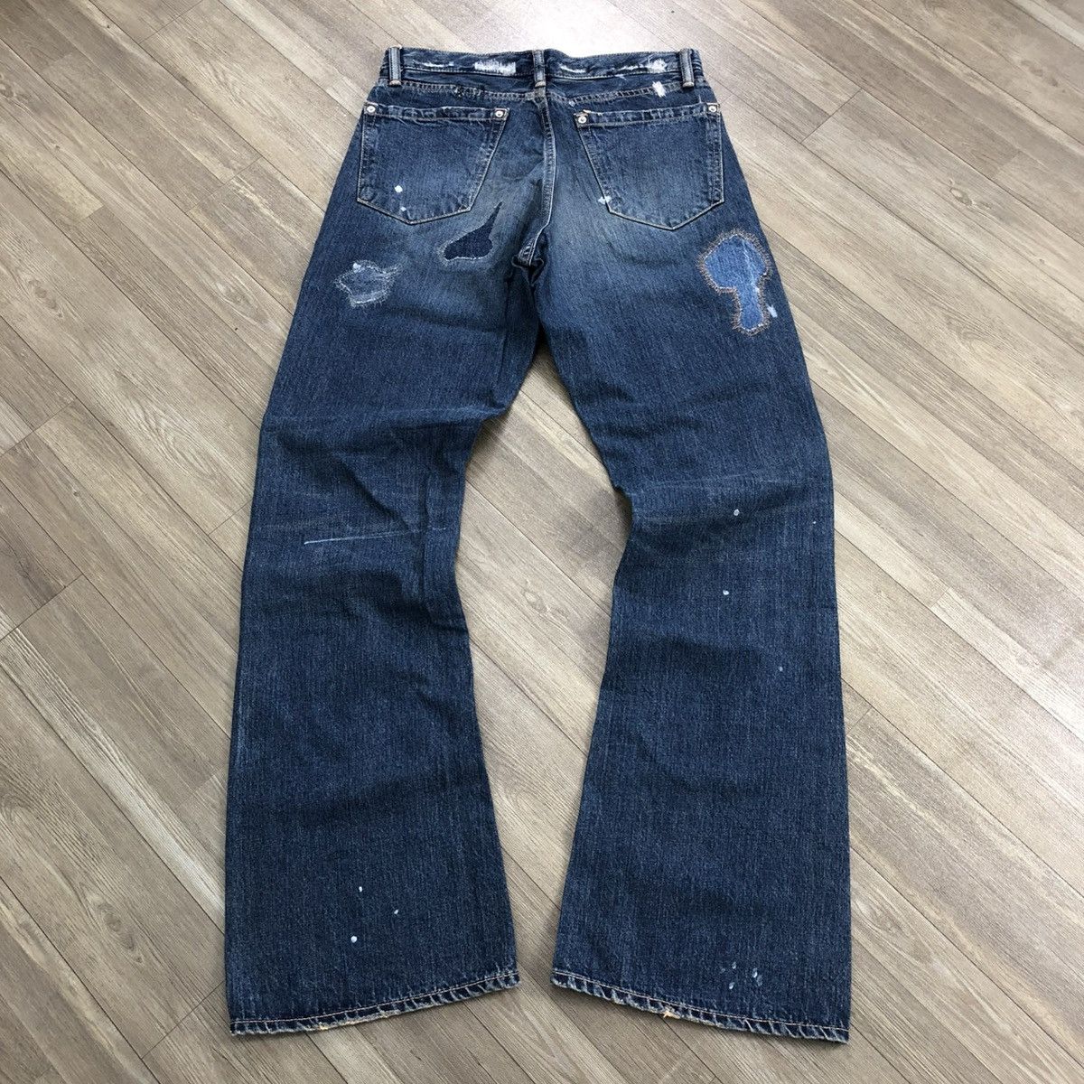 If Six Was Nine × Le Grande Bleu (L.G.B.) 🇯🇵2000s Repack Japan Reconstucted Distressed Flared Jeans Size US 32 / EU 48 - 23 Thumbnail