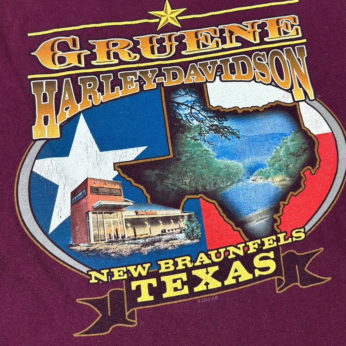 Harley Davidson × Vintage Harley Davidson 2012 New Braunfels TEXAS Burgundy T-shirt Size US M / EU 48-50 / 2 - 3 Thumbnail