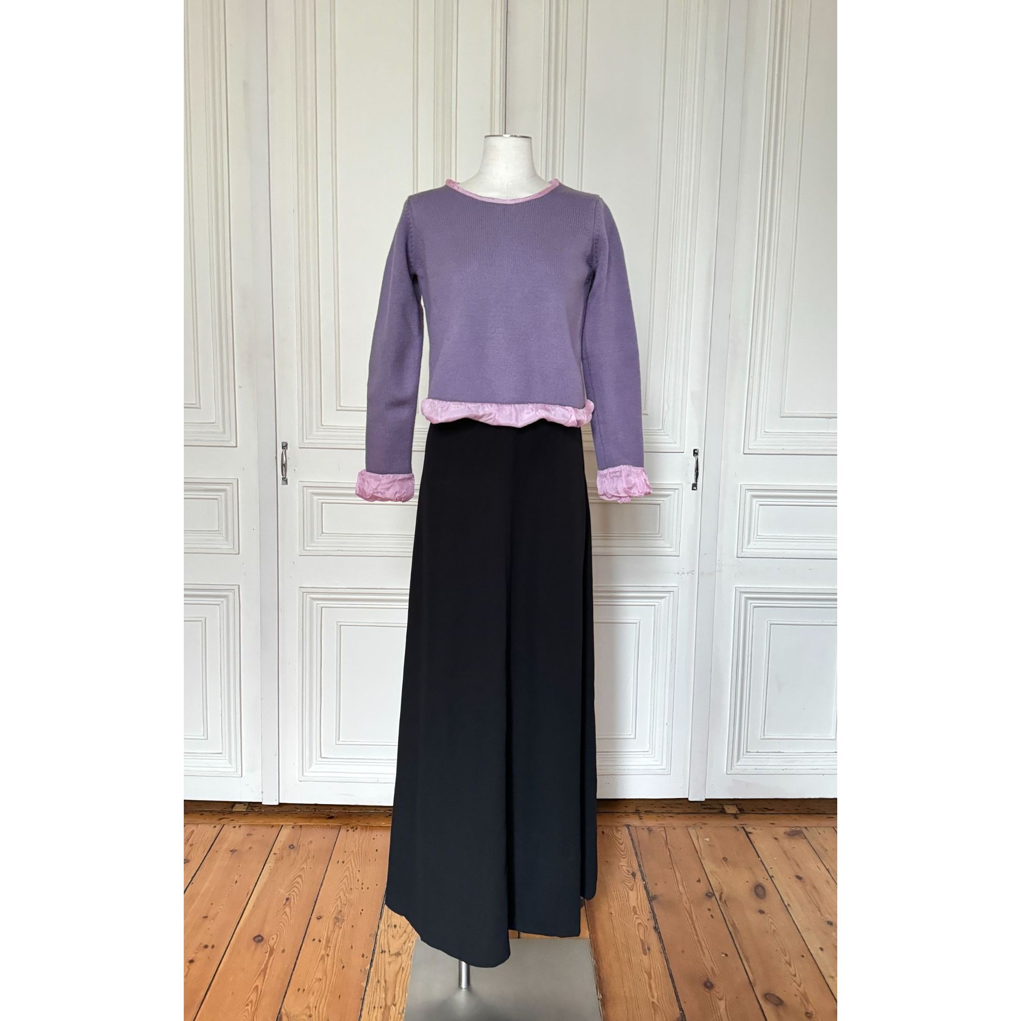 Maison Margiela Fall/Winter 1996 Pink & Purple Lined Knit Top Size L / US 10 / IT 46 - 1 Thumbnail