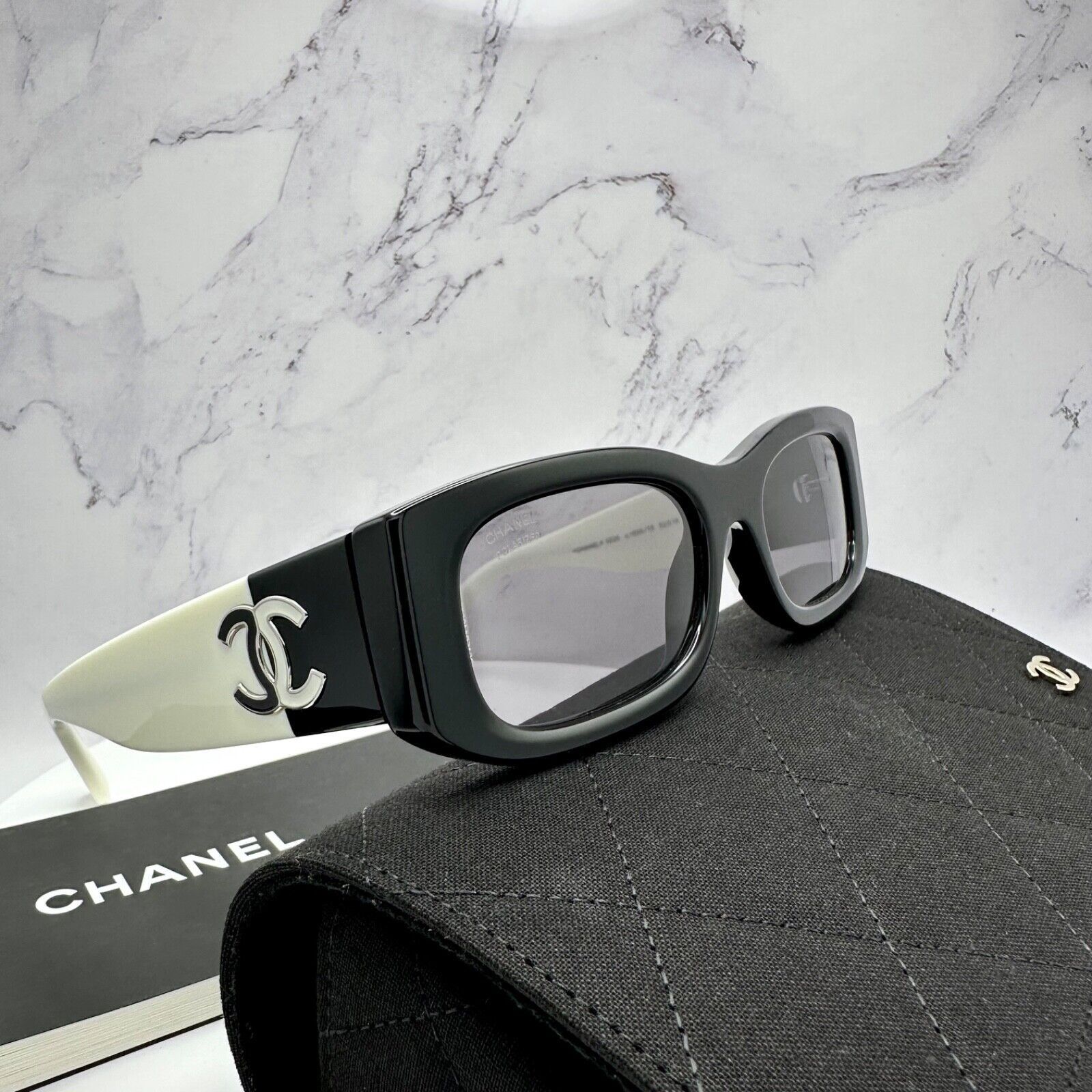 New CHANEL Sunglasses Black White Polarized CC Logo