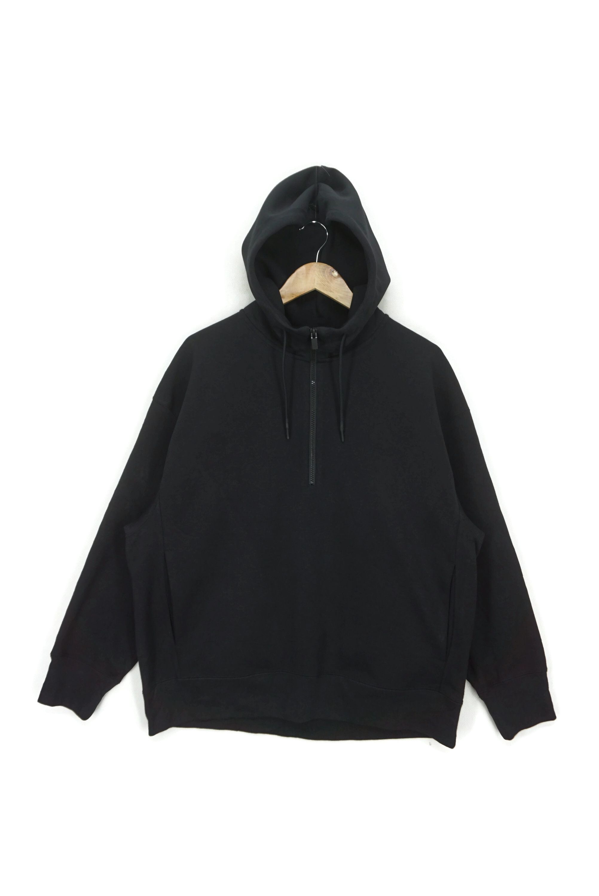 image of Quarter Zip Up Hoodie Uniqlo X Jil Sander Plain Pullover in Black, Men's (Size Large)