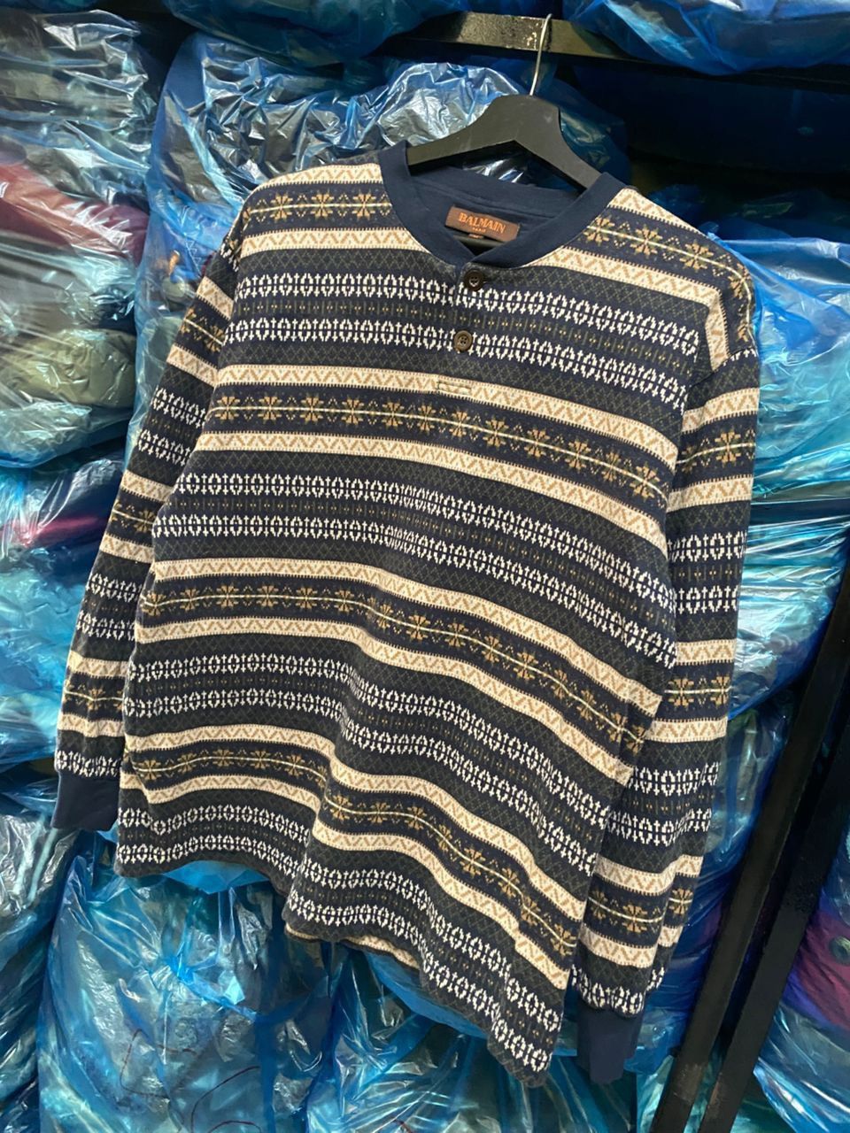 Balmain Vintage Balmain Paris Nordic Fair Isle Knit Henley Sweater Size US M / EU 48-50 / 2 - 4 Thumbnail