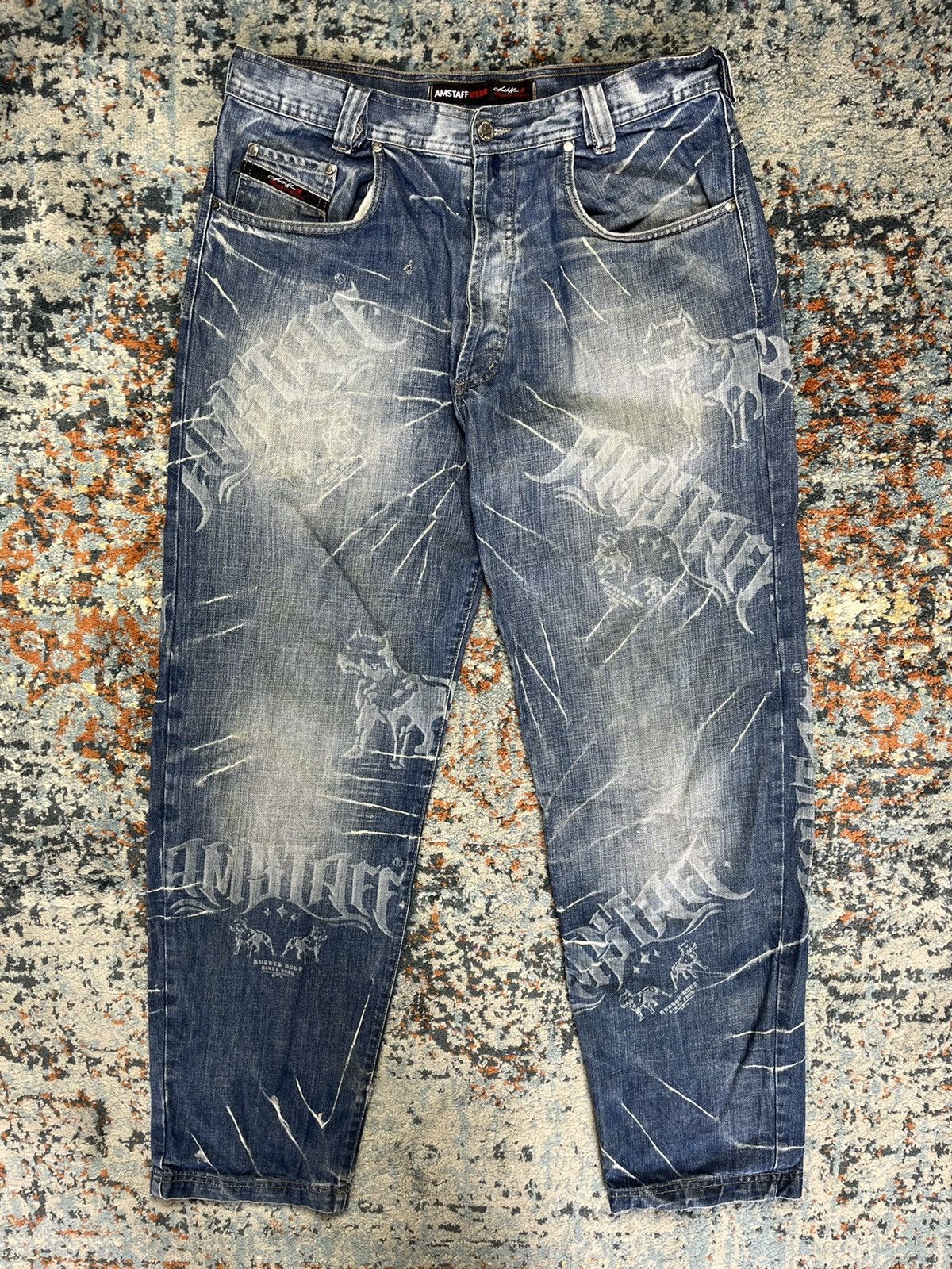 Japanese Brand × Vintage Vintage y2k Amstaff Wear print denim pitbull AOP graphic Size US 34 / EU 50 - 2 Thumbnail