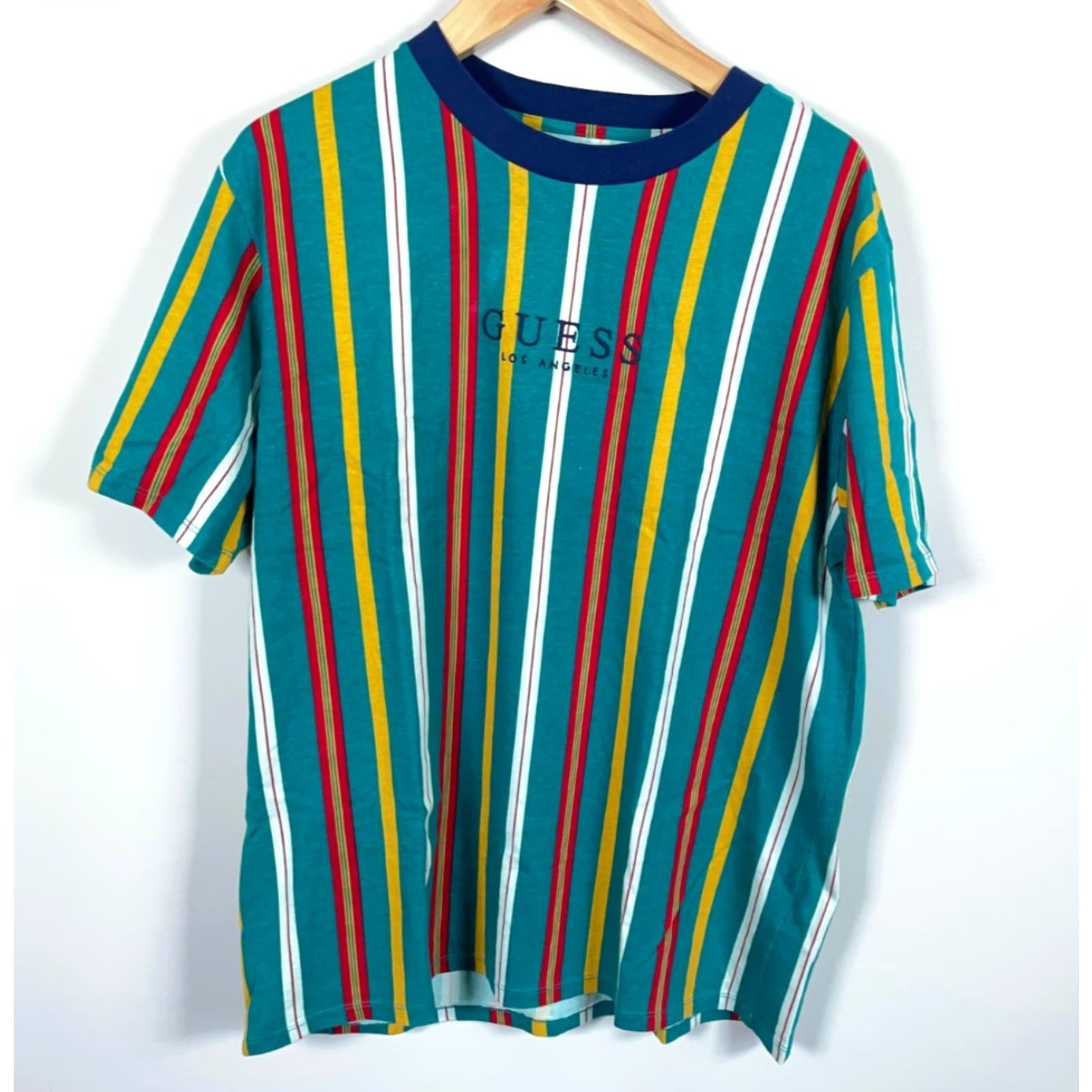 Guess VINTAGE GUESS Originals T-Shirt Men Large Green Rainbow Striped Embroidered Logo Size US L / EU 52-54 / 3 - 2 Thumbnail