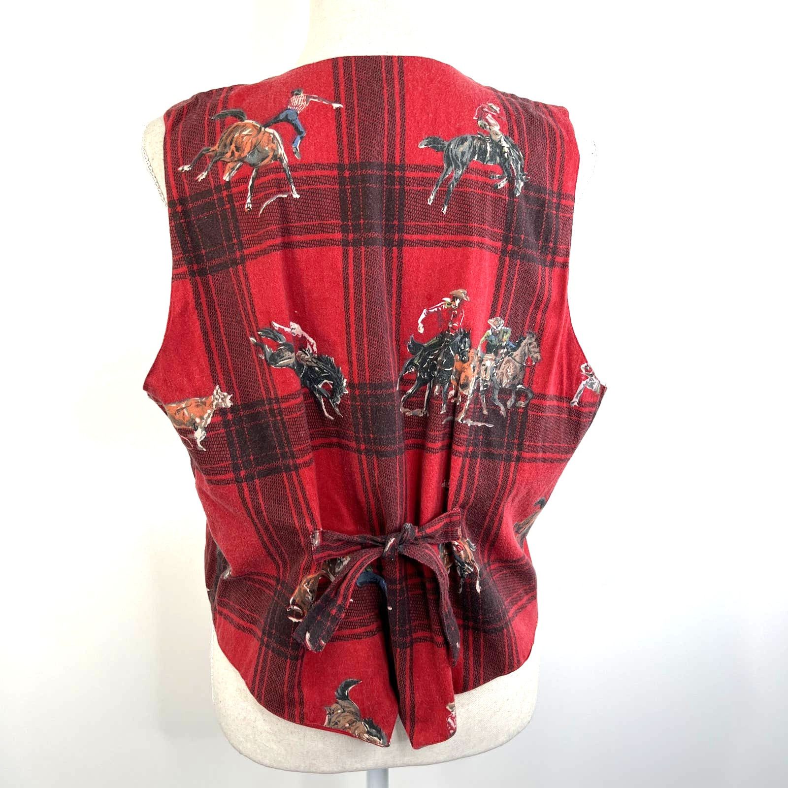 Vintage Vintage Atlast & Co. Plaid Rodeo Cowboy Print Vest Red Size L / US 10 / IT 46 - 5 Thumbnail
