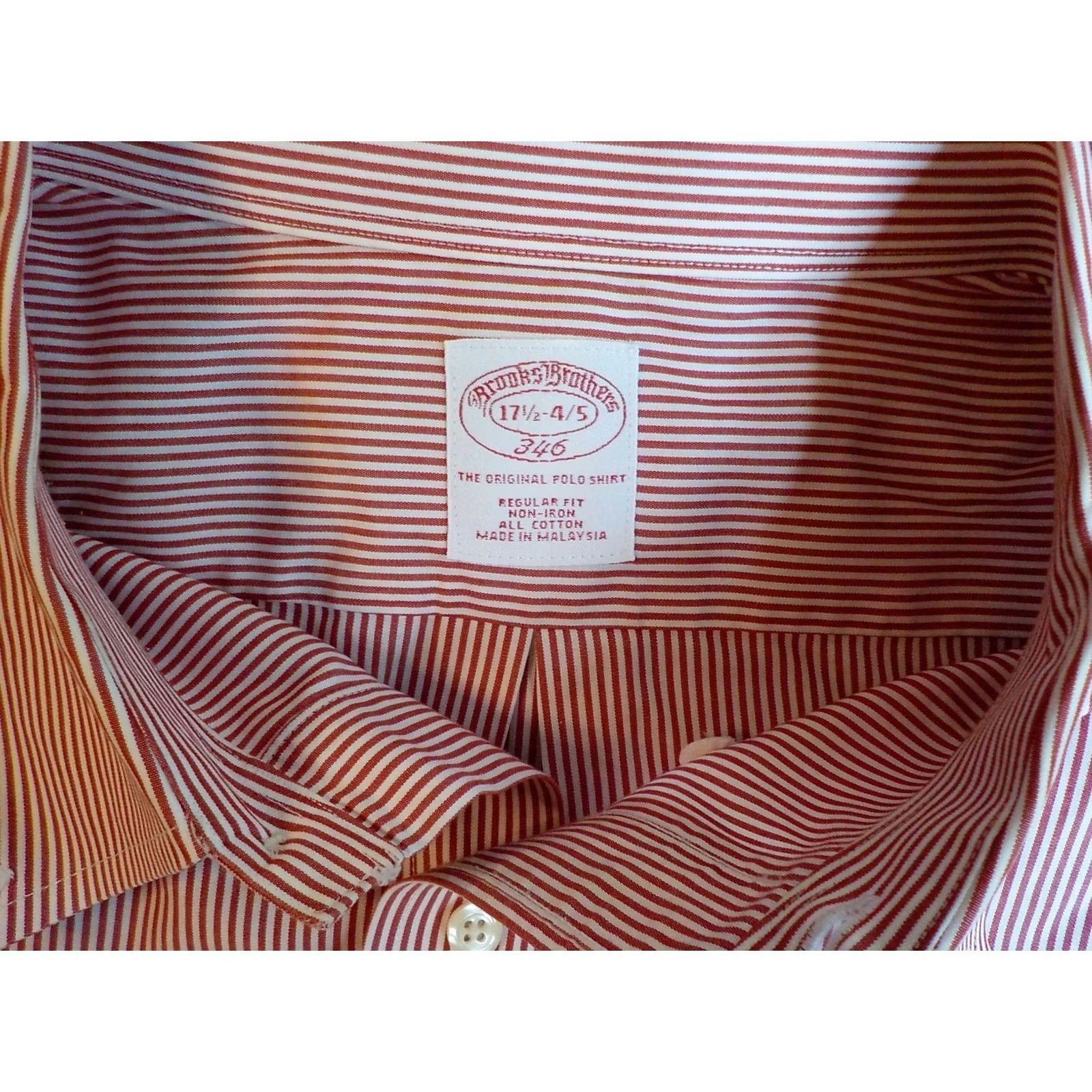 Brooks Brothers Brooks Brothers Striped Button Down Shirt Red/White 100% Cotton SZ 17.5 Dress Shirt Mens Regular Non-Iron Button-Down Collar Size US XXL / EU 58 / 5 - 4 Thumbnail