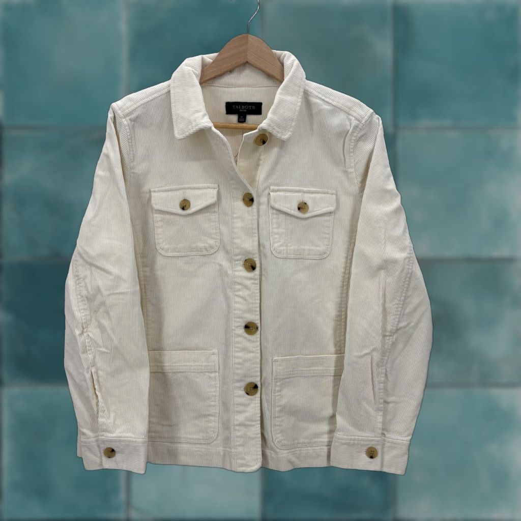 Talbots VINTAGE: TALBOTS Jacket Womens PL Beige Corduroy Button Front Utility Petite Casual NWT Size L / US 10 / IT 46 - 1 Thumbnail