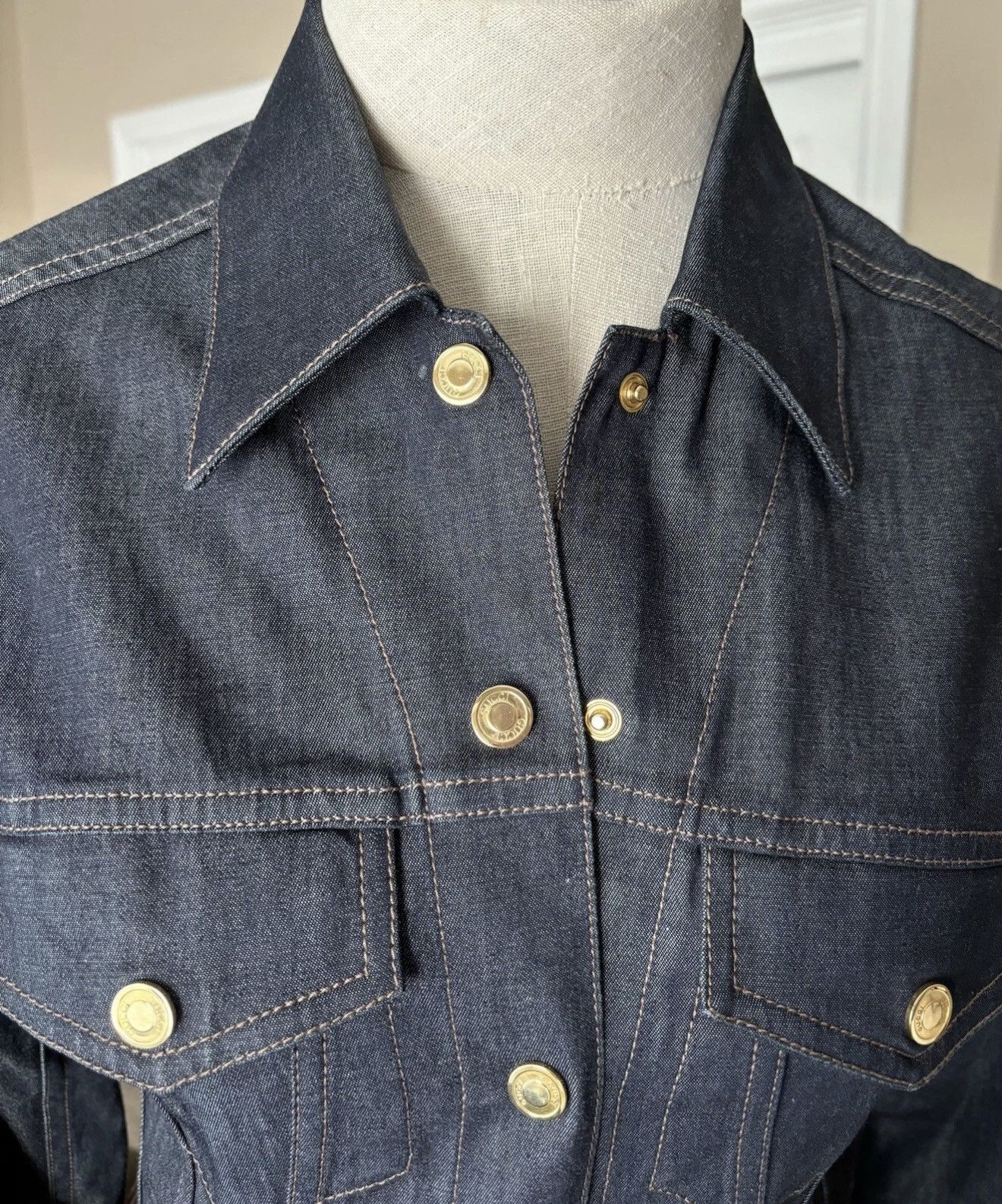 Gucci GUCCI Tom Ford FW 2000 Dark Blue Denim Leather Buckle Jacket Size S / US 4 / IT 40 - 8 Thumbnail