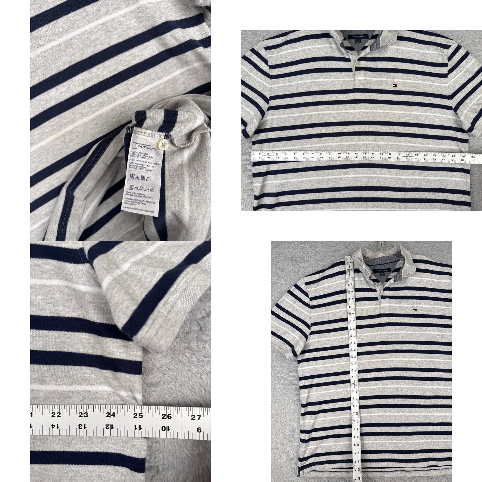 Tommy Hilfiger Tommy Hilfiger Polo Shirt Men 2XL Gray Blue Stripe Cotton Short Sleeve Polo Shirt Men 2XL Gray Stripe Size US XXL / EU 58 / 5 - 8 Thumbnail
