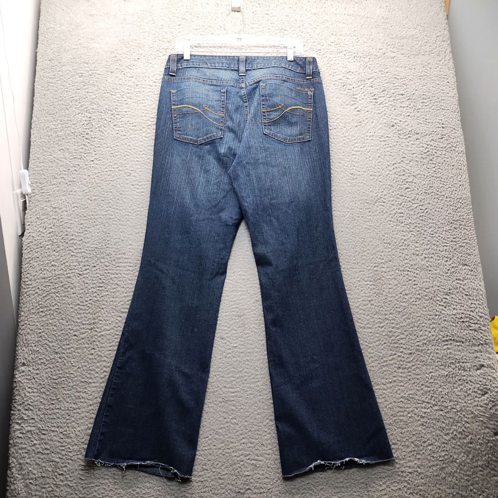 DKNY DKNY SOHO Bootcut Jeans Womens 12 Blue Denim Stretch Boho Frayed Hem Medium Wash Jeans Size 34" / US 12 / IT 48 - 2 Thumbnail