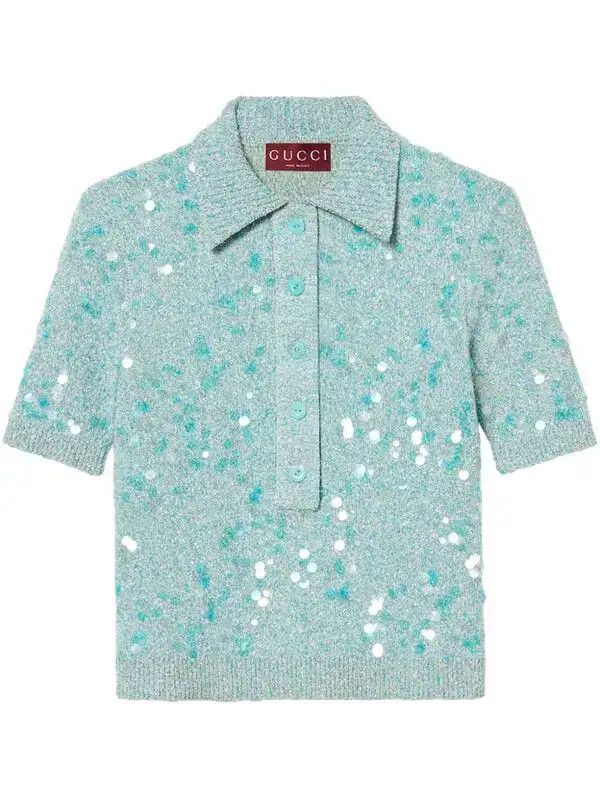 Gucci o1la5ras0526 Tweed Blend Polo Top Shirt in Blue Size S / US 4 / IT 40 - 1 Thumbnail