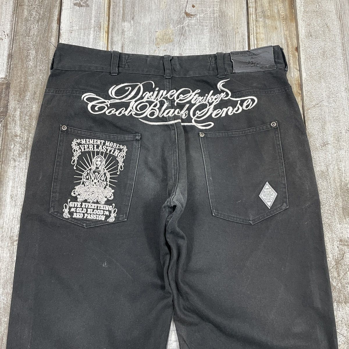14th Addiction × Japanese Brand × Vintage Vintage CDS Black Sense Embroidery Faded Baggy Pant Size US 34 / EU 50 - 11 Thumbnail