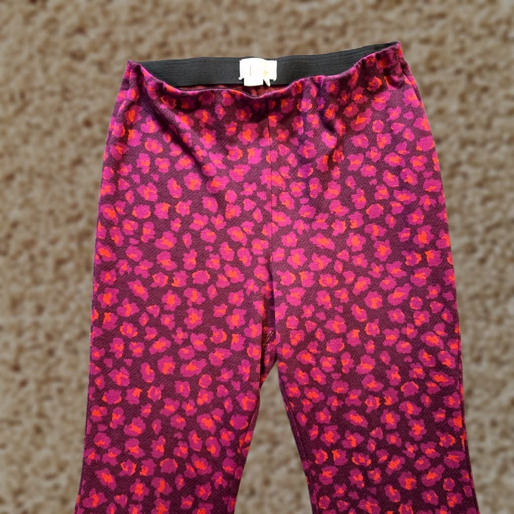 Anthropologie Anthropologie Pants Womens Large Pink Leopard Flare Pull On Hippie Casual Bohemian Stretch Knit Size 36" / US 14 / IT 50 - 1 Thumbnail
