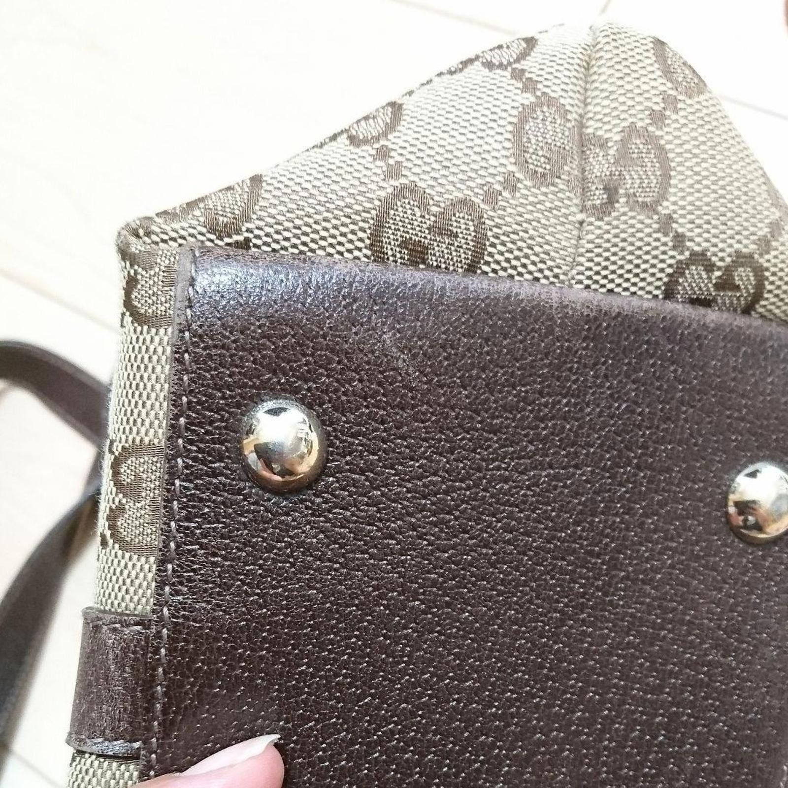 Gucci Gucci - Beige Monogram Canvas Tote Bag with Dark Brown Strap Size ONE SIZE - 4 Thumbnail