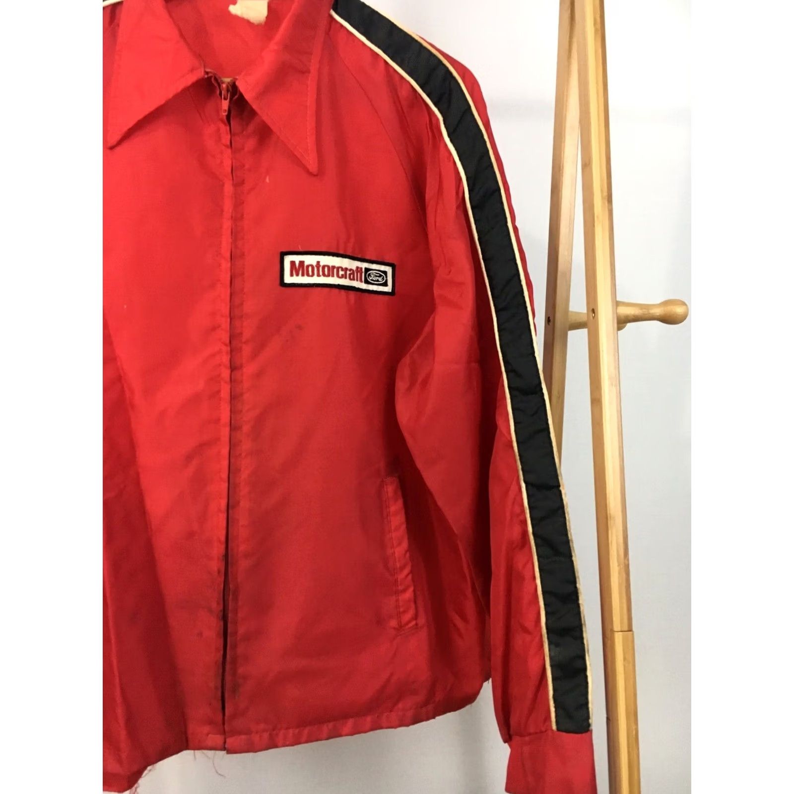 Vintage VINTAGE RARE 70s Motorcraft Ford Striped Tape Drag Racing Windbreaker Jacket Size L Red Men Jacket Size US L / EU 52-54 / 3 - 5 Thumbnail