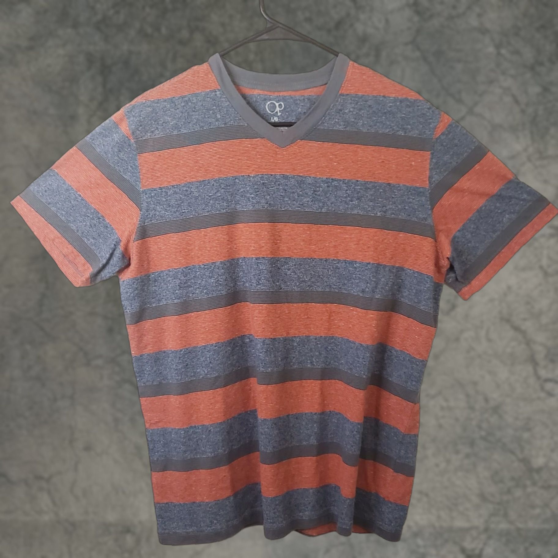 Ocean Pacific VINTAGE Ocean Pacific Shirt Mens L Gray Orange Striped Crew Neck Short Sleeve Logo Jersey Cotton Polyester All Seasons Beach Size US L / EU 52-54 / 3 - 1 Thumbnail