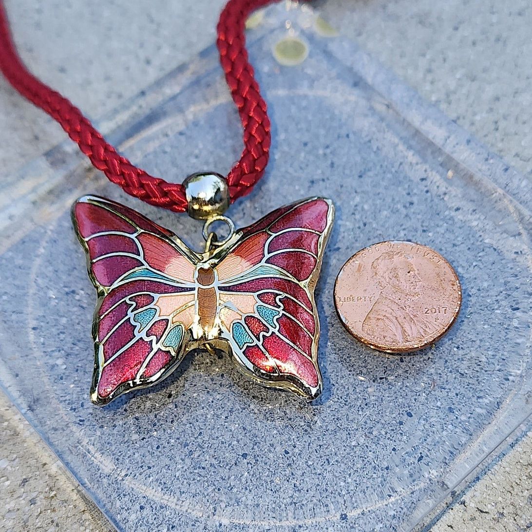 Vintage Vintage Premium Cloisonne Butterfly Pendant Rope Necklace Size ONE SIZE - 6 Thumbnail