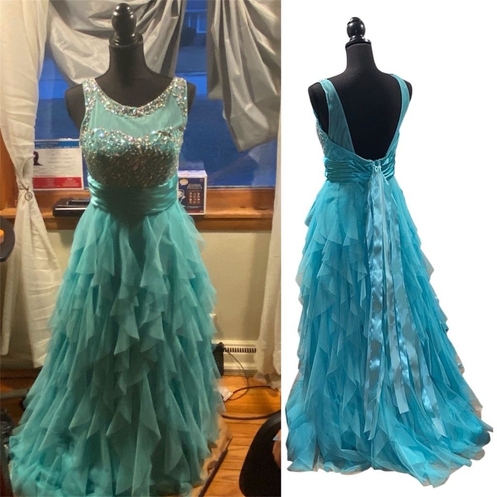 Other Deb Aquamarine Rhinestone Ruffle Formal Dress Size 9/10 Size L / US 10 / IT 46 - 1 Thumbnail