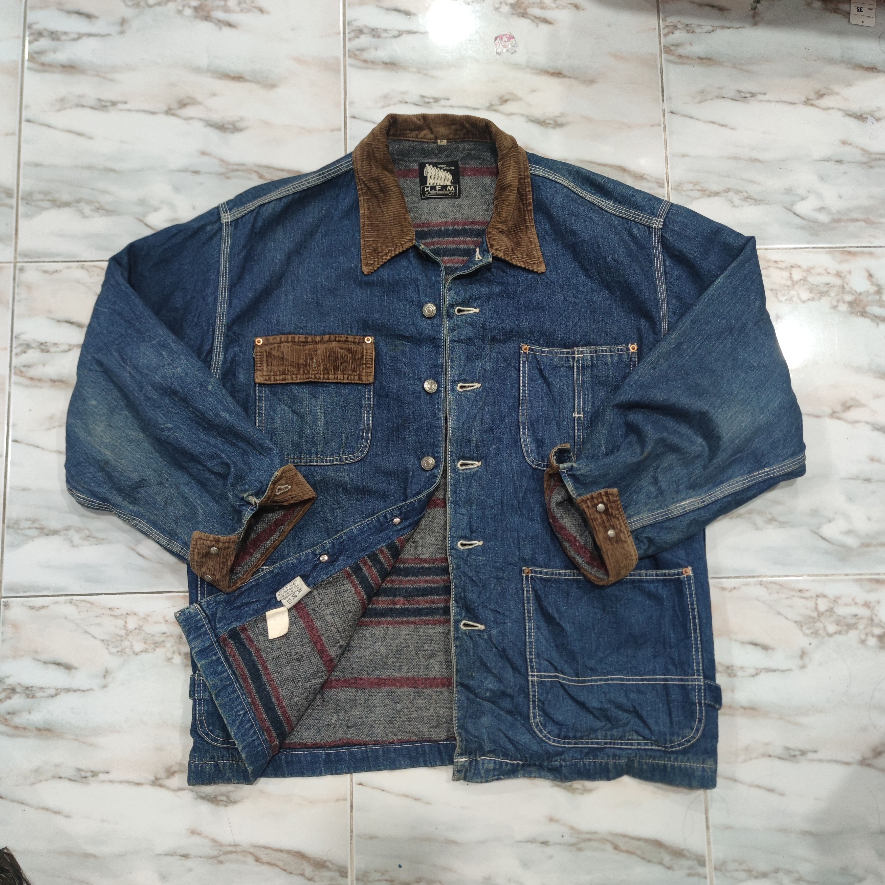 Japanese Brand × Vintage HFM TOBIAS INTERNATIONAL DENIM BLANKET LINED CHORE JACKET Size US L / EU 52-54 / 3 - 8 Thumbnail