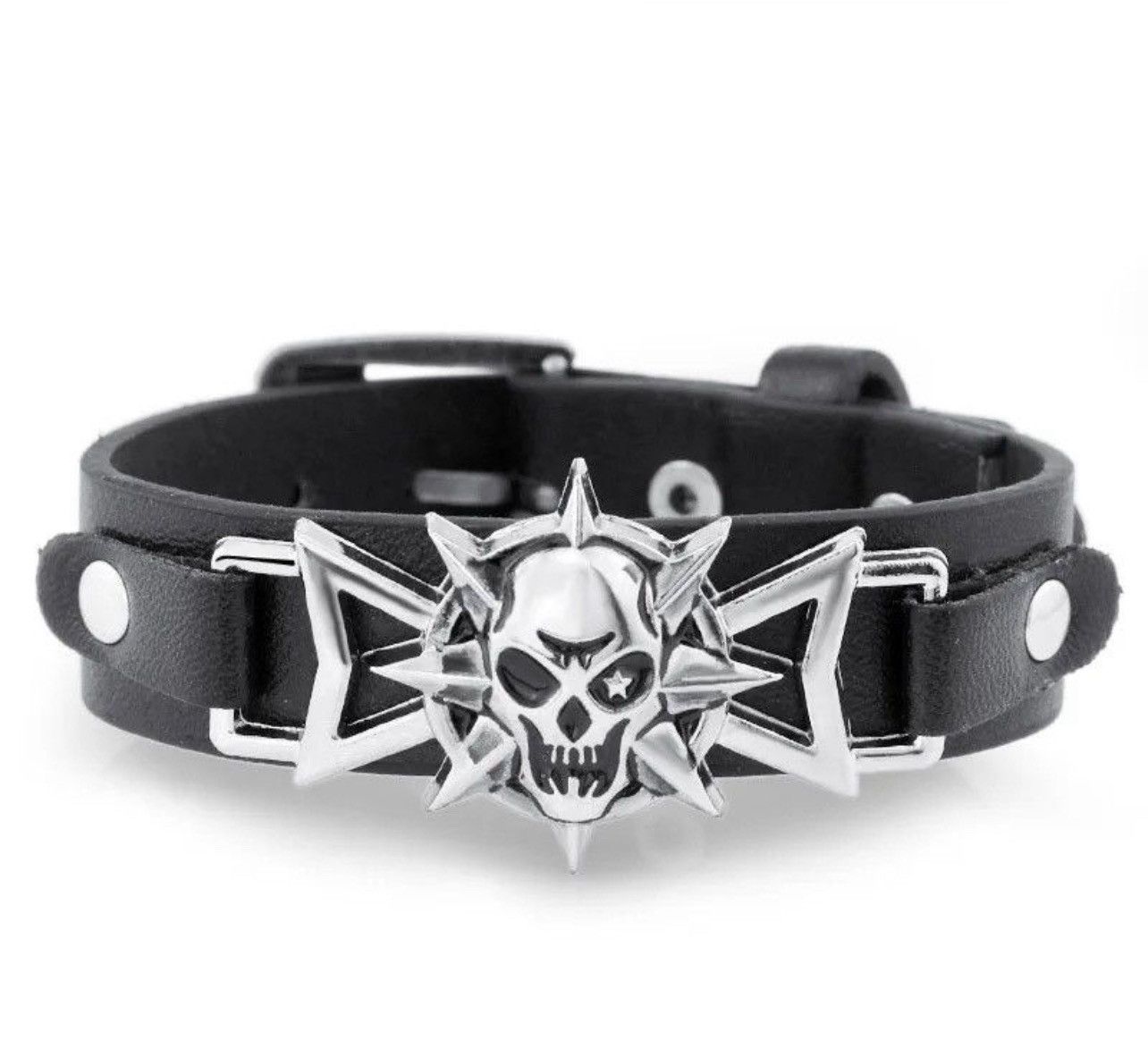 Leather Skeleton Skull Star Eye Punk Gothic Bracelet Size ONE SIZE - 5 Thumbnail