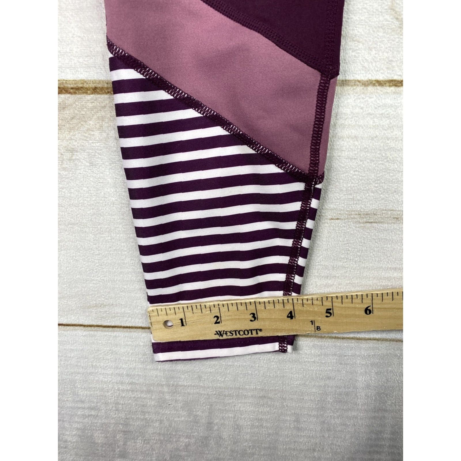 Vintage VINTAGE Joy Lab Leggings Womens M Purple Striped Gym Workout Pants Pocket Stretch Size 32" / US 10 / IT 46 - 6 Thumbnail