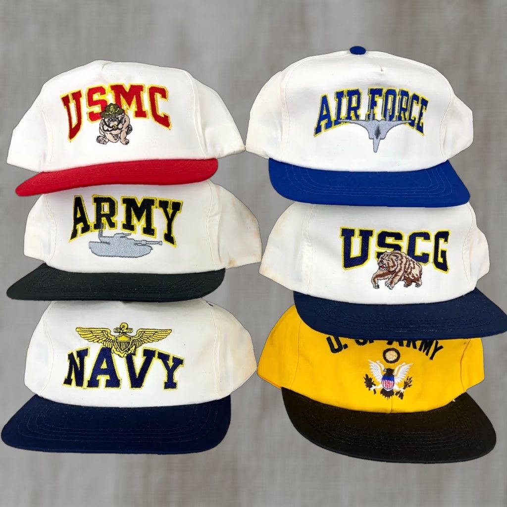 VINTAGE Multicolor Adjustable Snapback Military Hat Cap Lot 90s